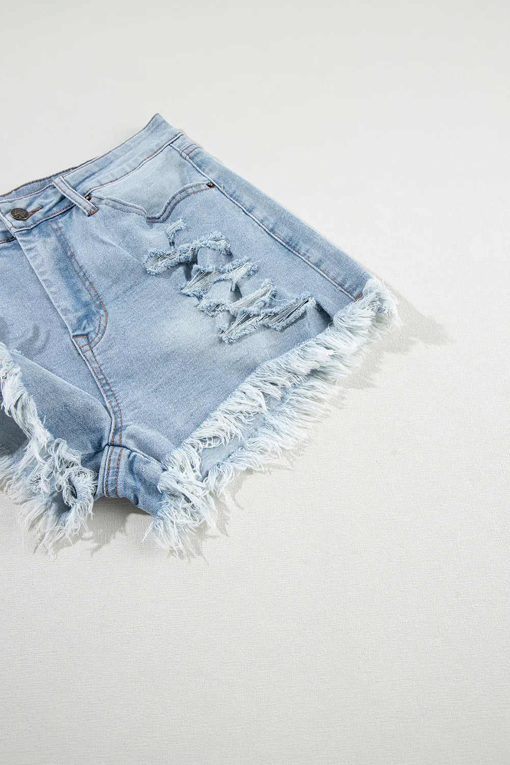 Women’s Distressed High Waist Denim Shorts – Ripped Raw Hem Jean Shorts