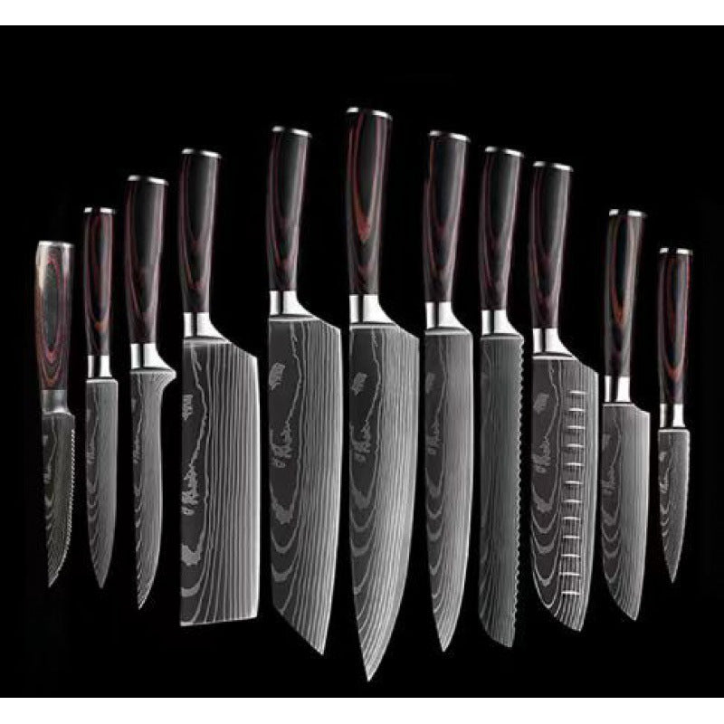 Damascus Kitchen Knife Set with Colored Wood Handles - 5/7/8 Piece Chef Knife Set