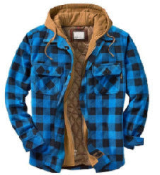 Plaid Hooded Jacket | Men's Quilted Cotton-Filled Flannel Jacket