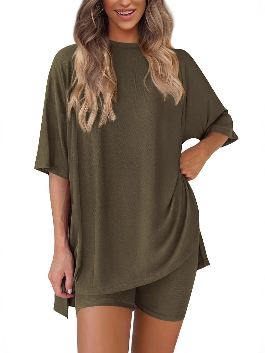 Women’s 2-Piece Modal Tencel Loungewear Set – Casual Short Sleeve Top & Shorts Matching Outfit S-XXL