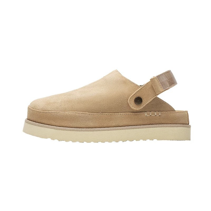 Natural beige women’s cork footbed clog with strap, side view