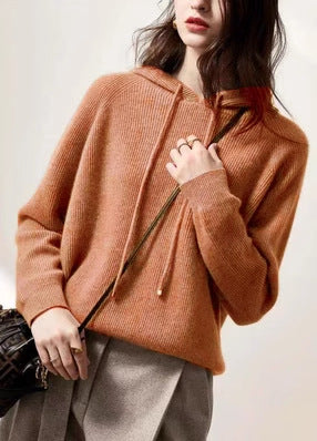 Women's cashmere blend hooded sweater, oversized relaxed fit with bow detail — additional view 2