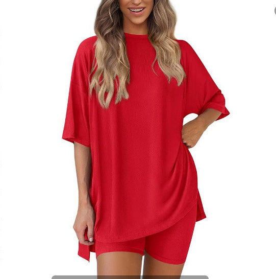 Women’s 2-Piece Modal Tencel Loungewear Set – Casual Short Sleeve Top & Shorts Matching Outfit S-XXL