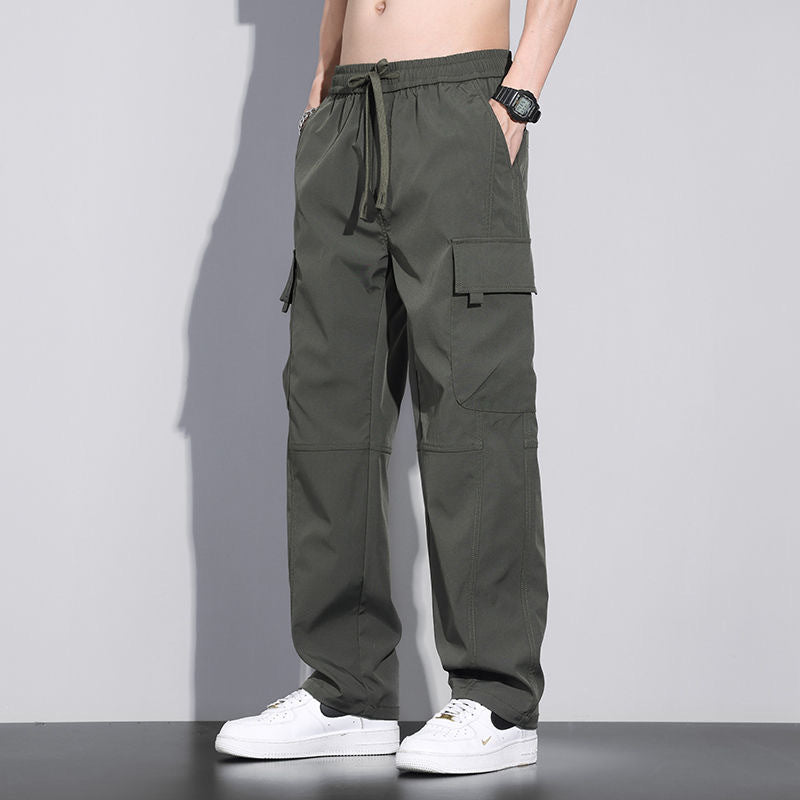 Men's cargo parachute pants - elastic drawstring waist detail