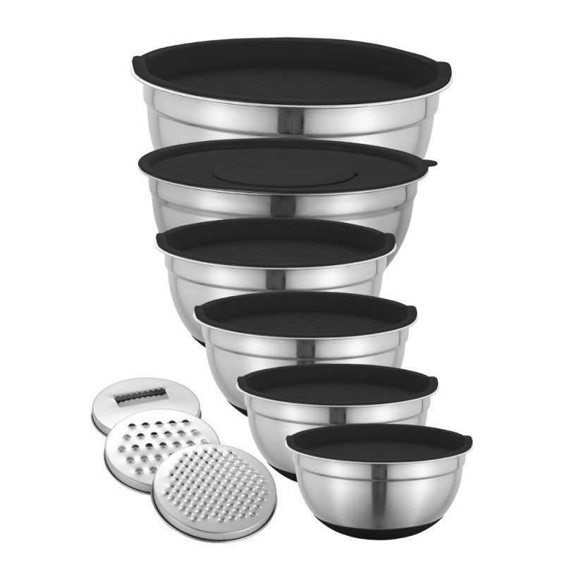 Stainless Steel Mixing Bowls with Lids and Non-Slip Silicone Base Set