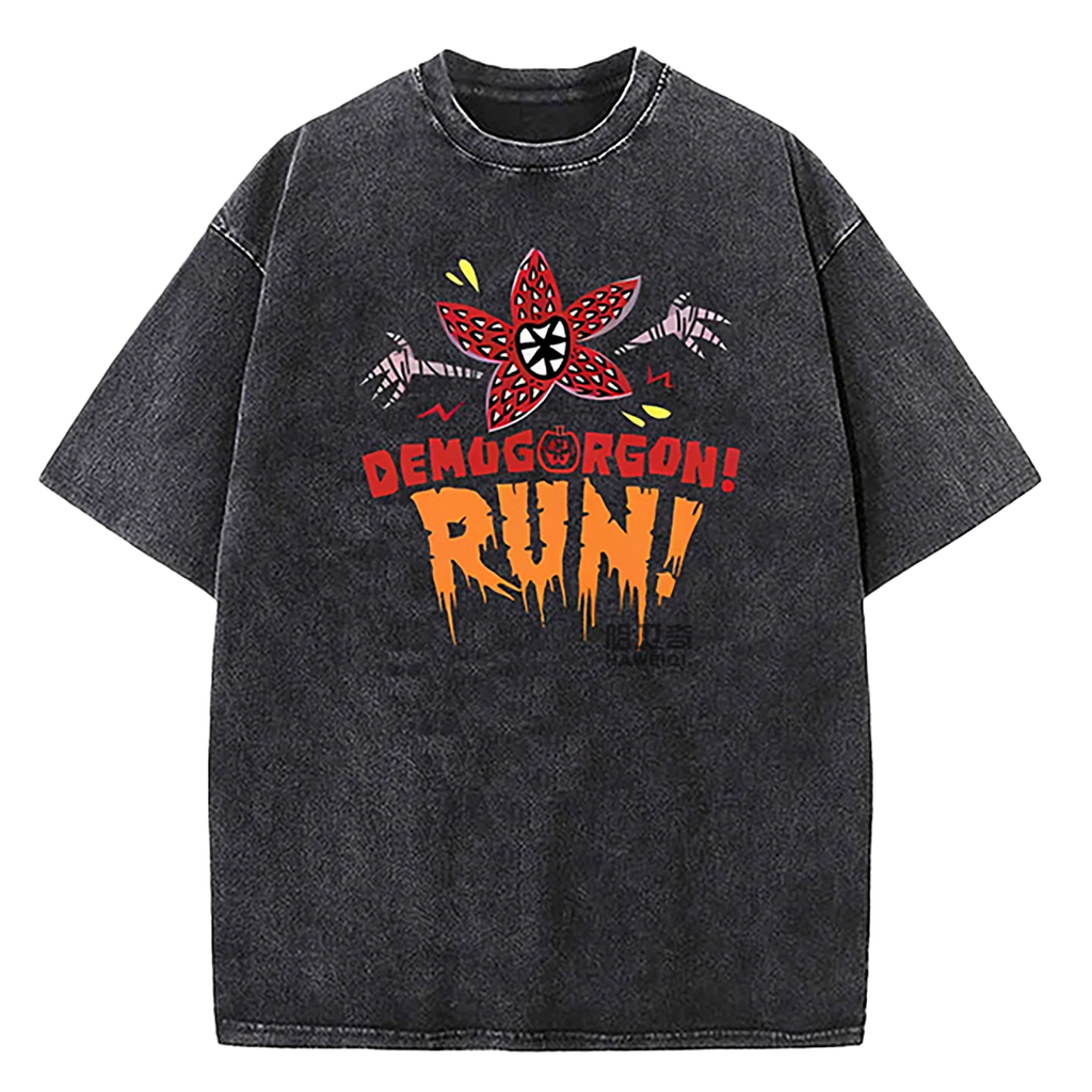 Stranger Things Washed T-Shirt Hawkins University Est 1983 Vintage Graphic Tee Black Over Zized