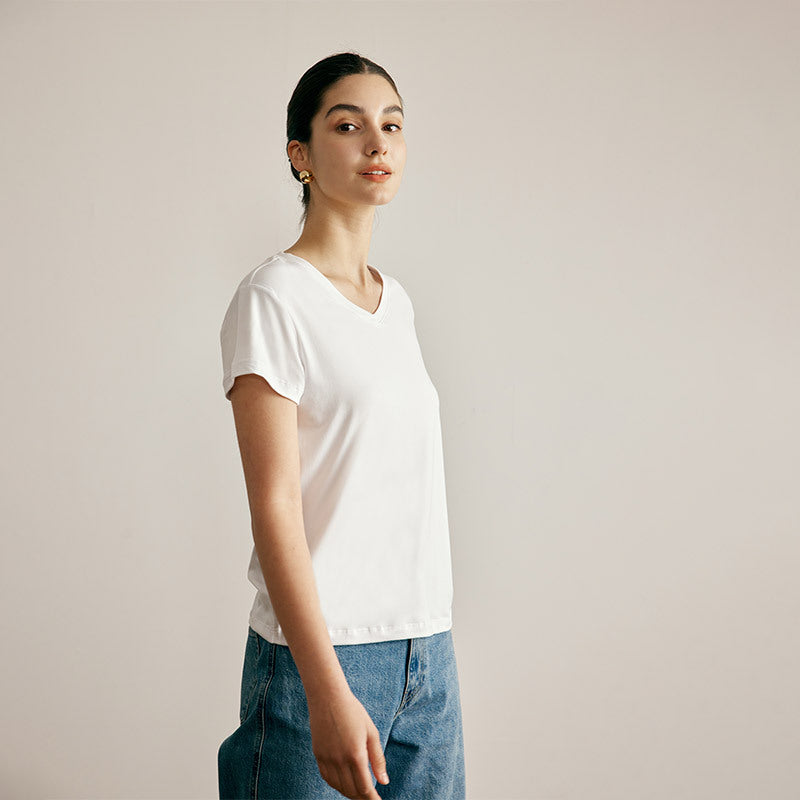 Women’s V-Neck T-Shirt | Ice Silk Loose Fit Short Sleeve Tee
