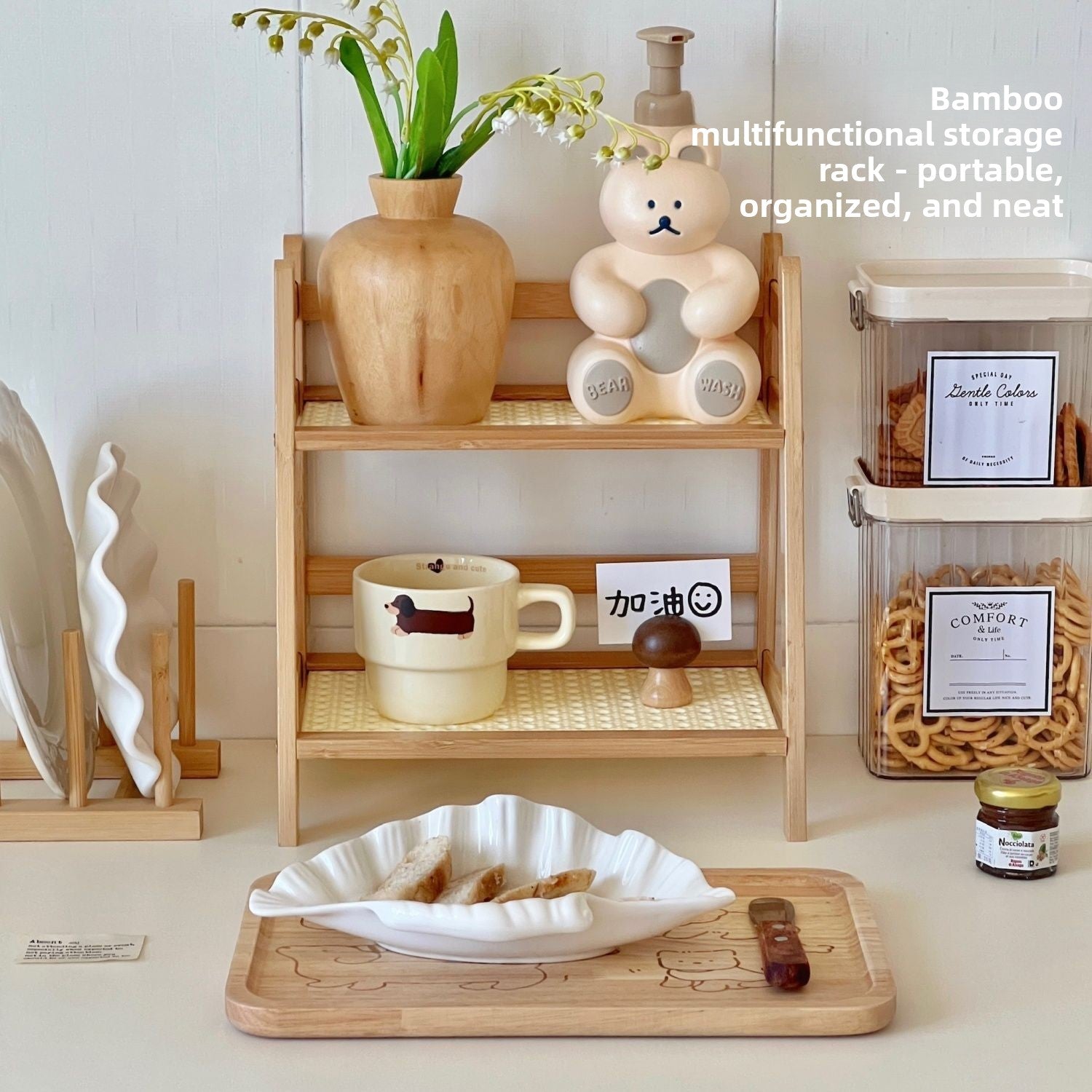2-Tier Bamboo Countertop Organizer — Kitchen Rack & Shelf