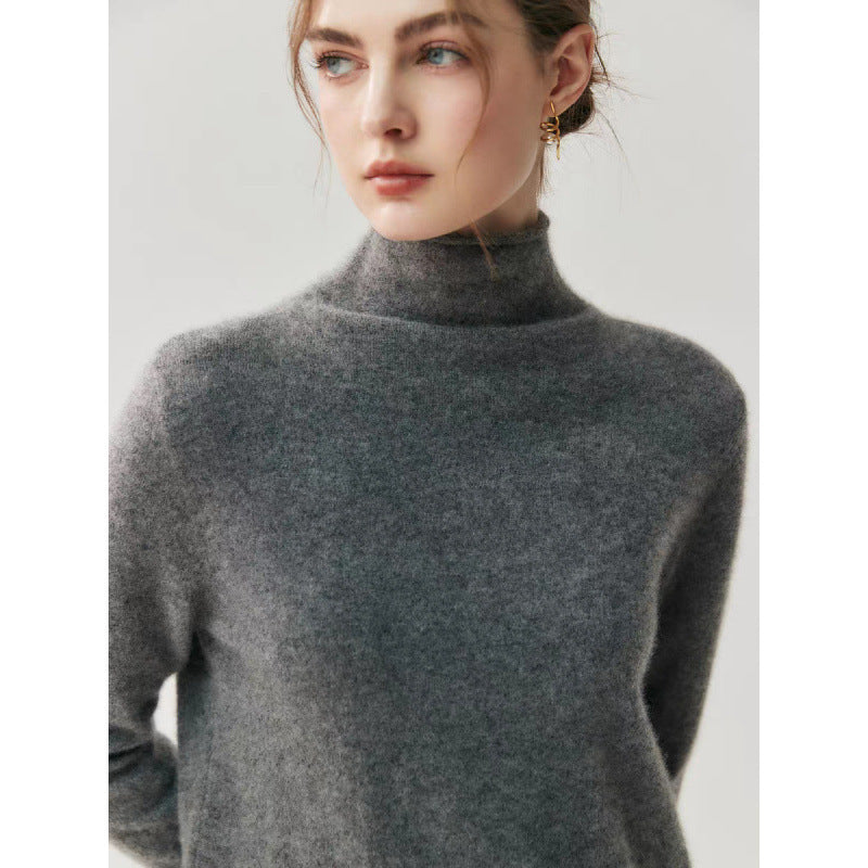 Elephant gray high neck cardigan, close-up front view