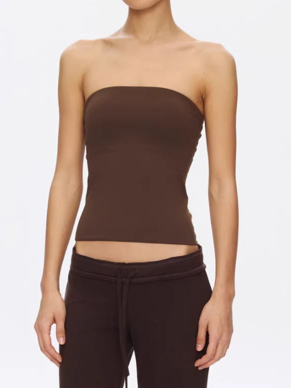Strapless tube top styled with jeans for a going-out look