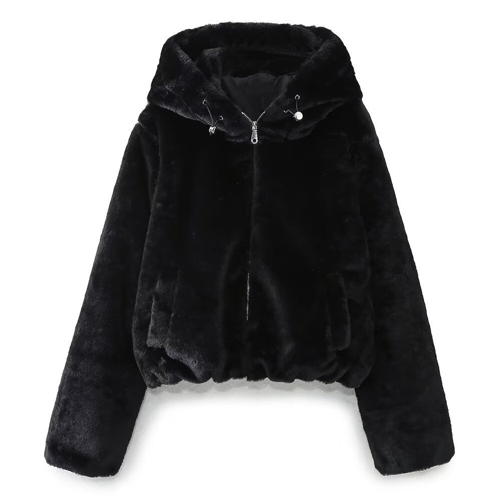 Women’s Fuzzy Zip-Up Hooded Jacket