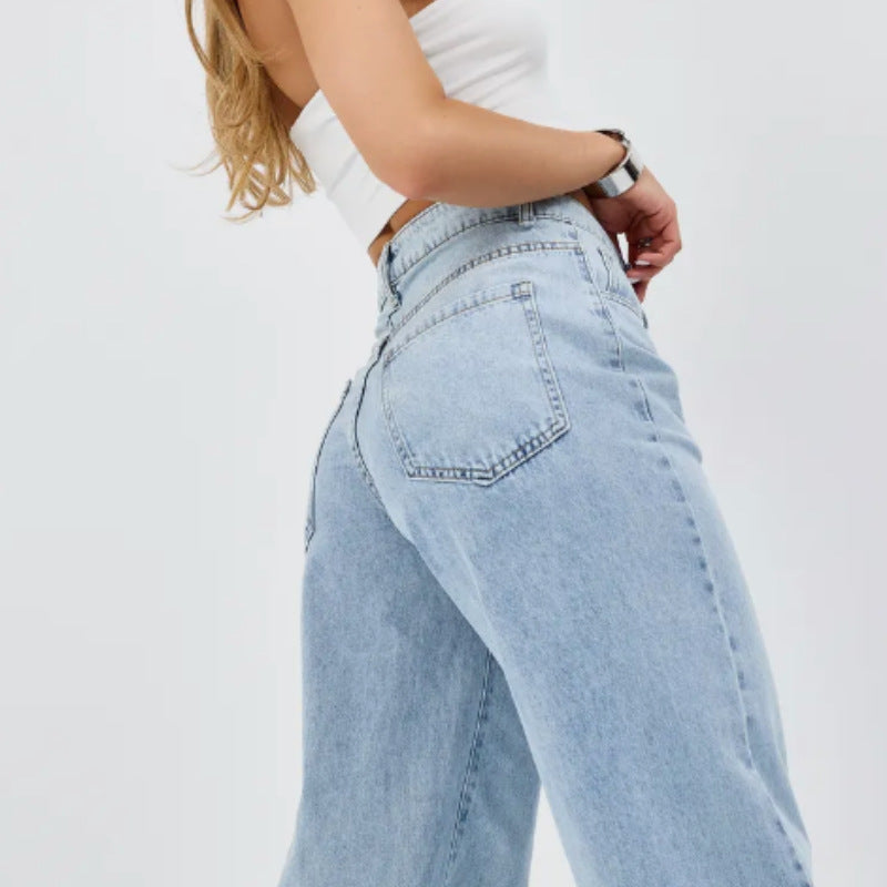 High waisted wide leg jeans side profile