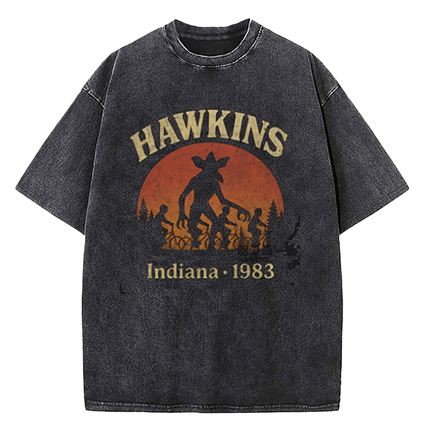 Stranger Things Washed T-Shirt Hawkins University Est 1983 Vintage Graphic Tee Black Over Zized