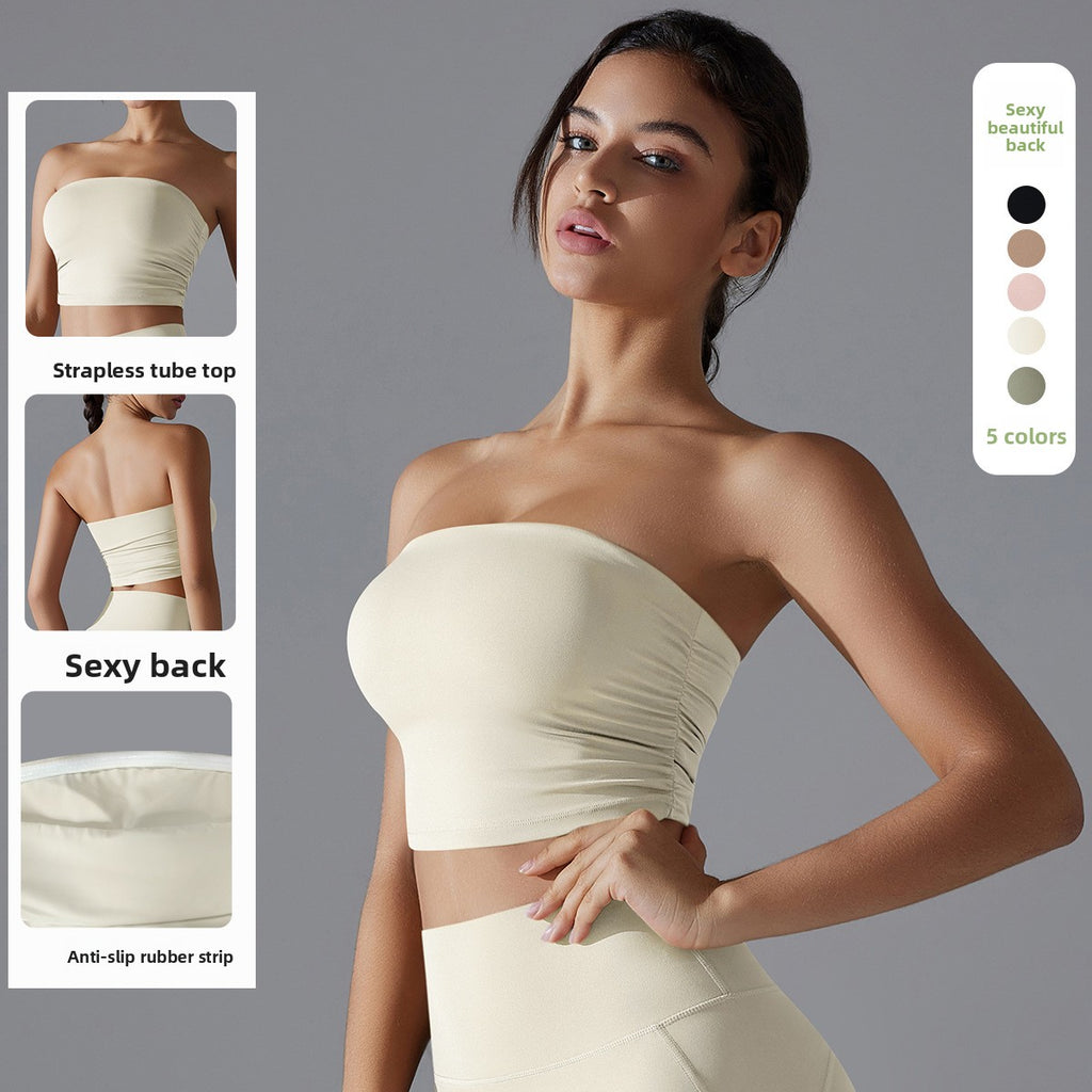 Women’s Strapless Tube Top Bra — Slim-Fit Crop Top for Yoga & Workouts, Anti-Slip Stretch
