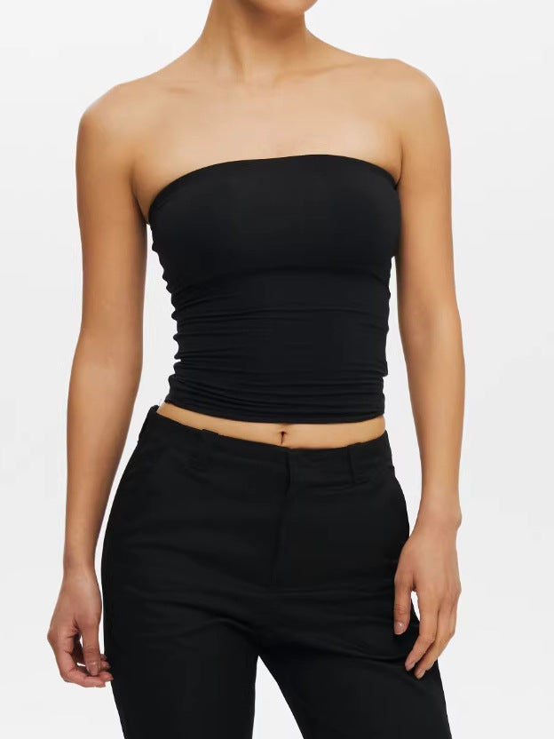 Tube top with removable chest pad, back view