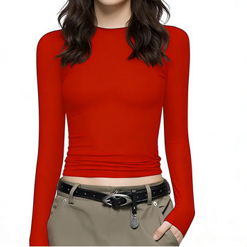 Women’s Long Sleeve T-Shirt | Round Neck Cotton Layering Tee