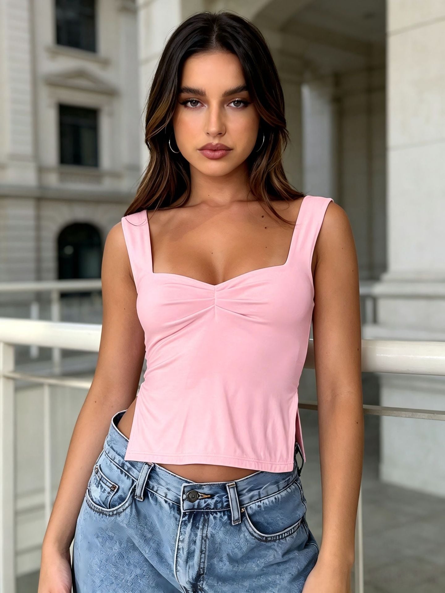 Open back tank top square neck camisole, front view, White