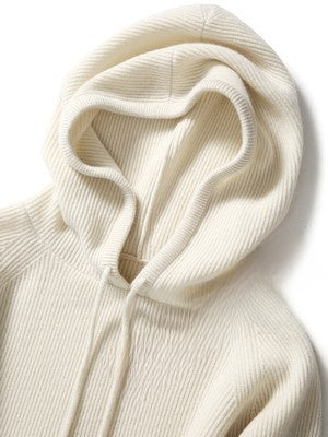 Women's blue cashmere blend hooded sweater, oversized relaxed fit with bow detail — styled view 4