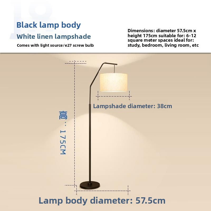 Dimension diagram of black body modern arc floor lamp with white shade showing full measurements including 172.5cm height.