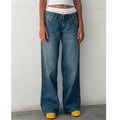 Women’s Low Rise Straight Leg Jeans – Vintage Washed Denim