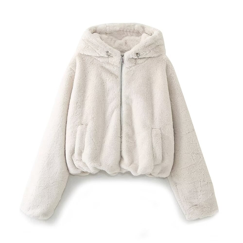 Women’s Fuzzy Zip-Up Hooded Jacket