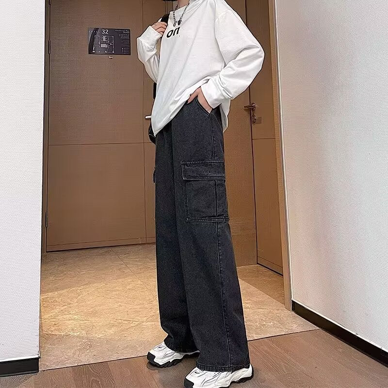 Women’s Wide Leg Cargo Jeans – Baggy Retro Streetwear Denim Pants