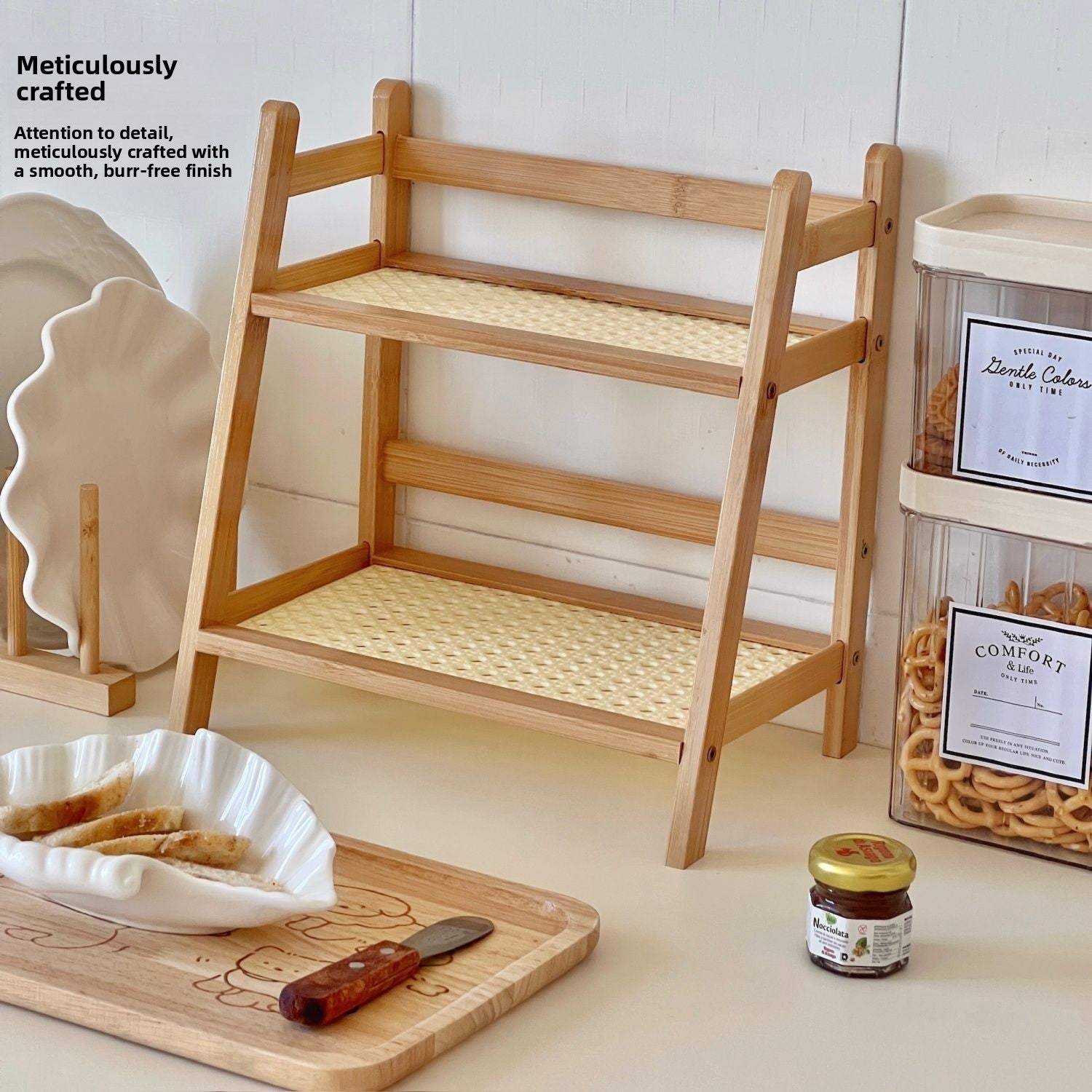 2-Tier Bamboo Countertop Organizer — Kitchen Rack & Shelf