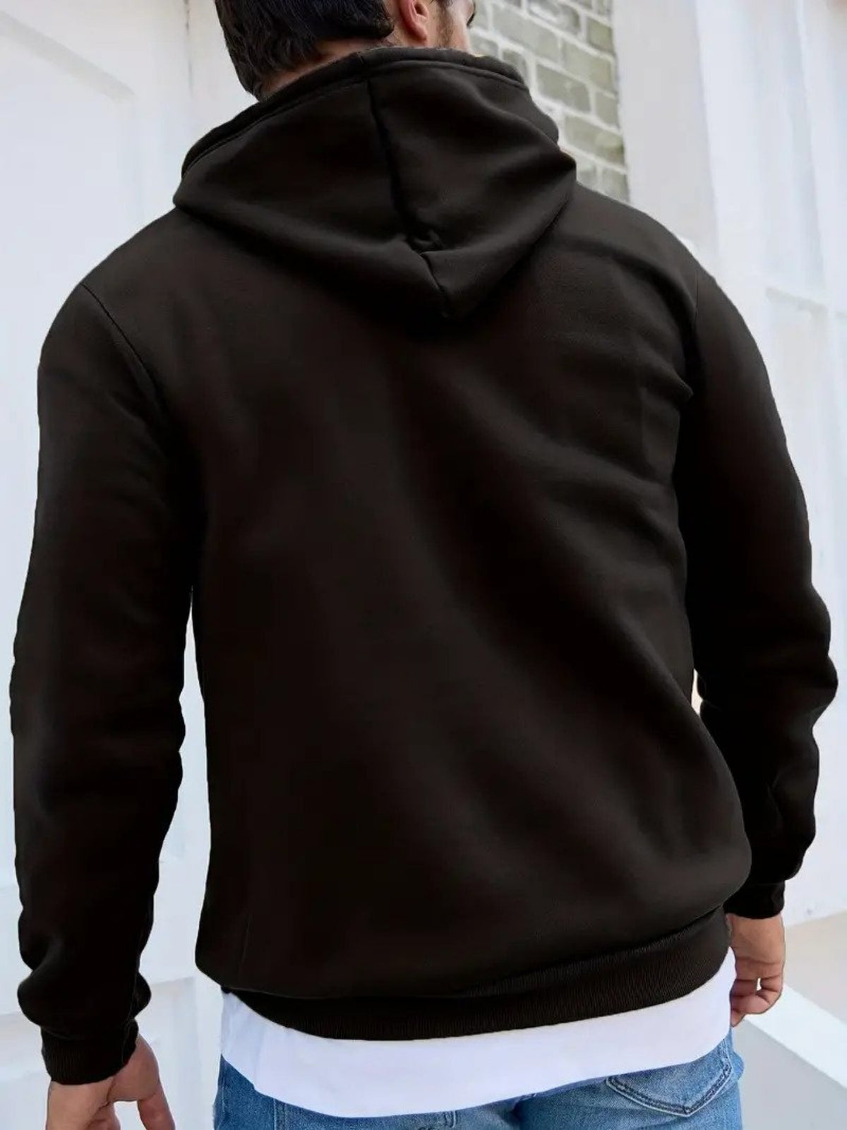 Faith hoodie in glossy black, back and side view