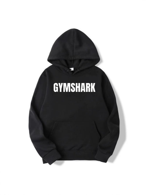 Black oversized gym hoodie for men bold print front view