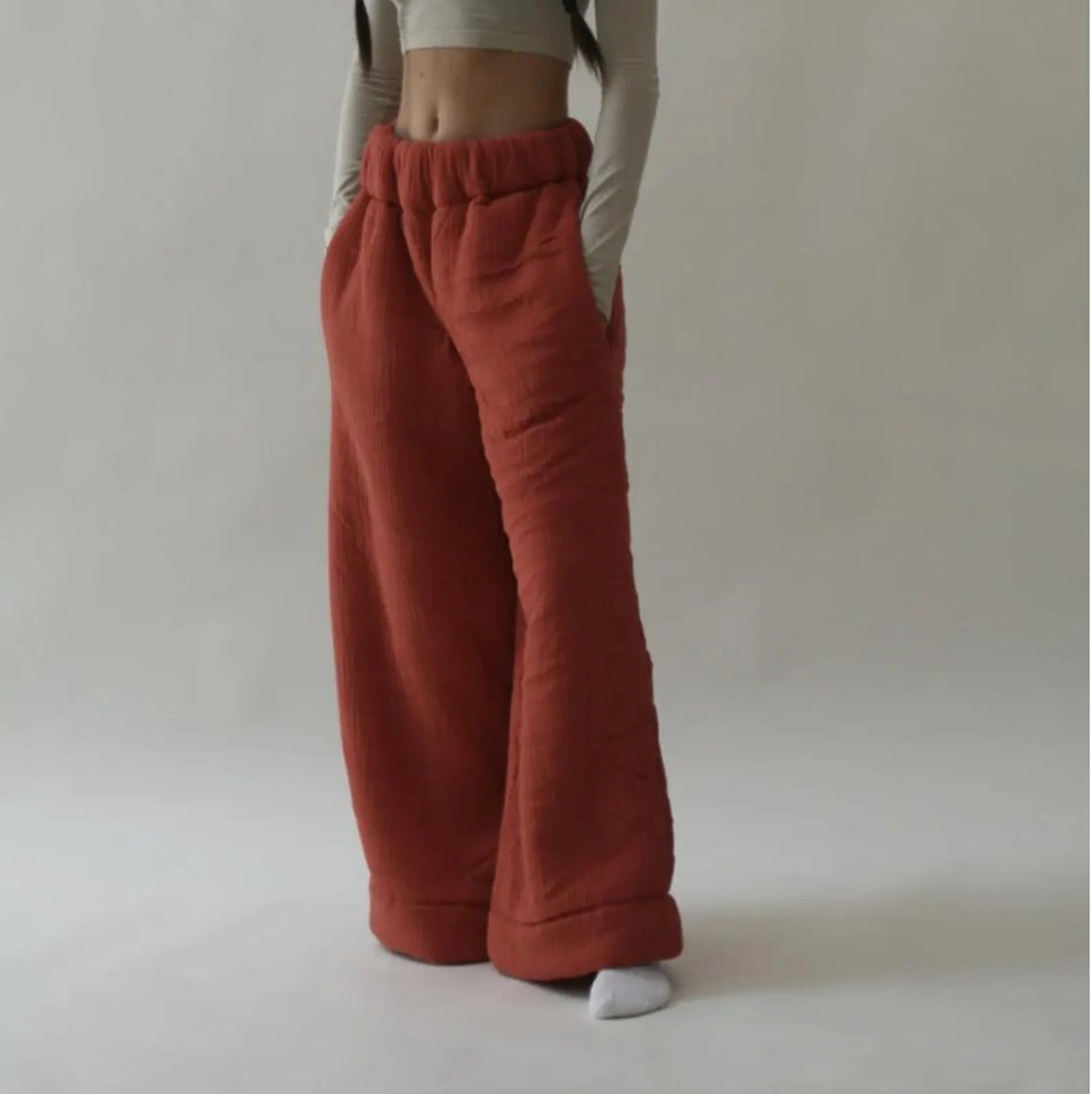 Women’s Wide Leg Linen Pants – Loose Fit Elastic Waist Trousers
