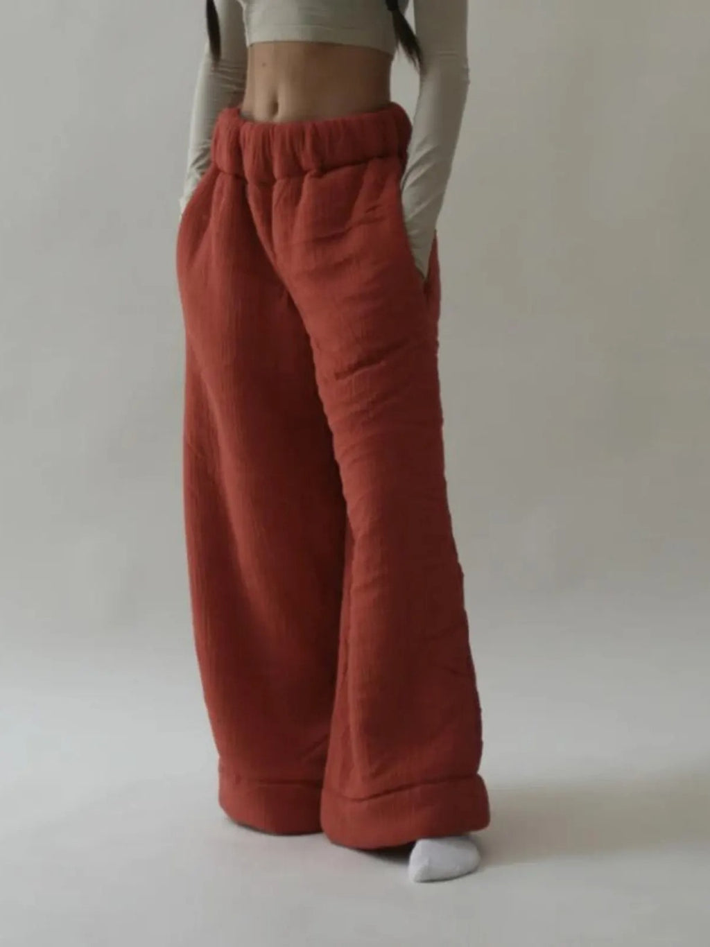 Women’s Wide Leg Linen Pants – Loose Fit Elastic Waist Trousers