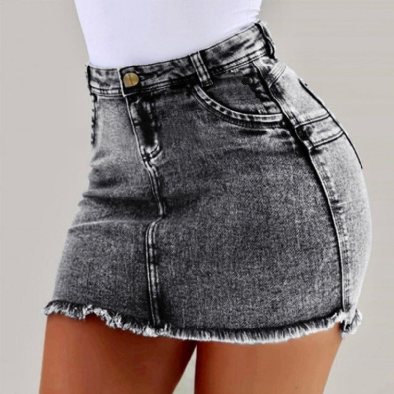 Women’s High Waisted Denim Pencil Skirt – Stretch Fit with Distressed Detail