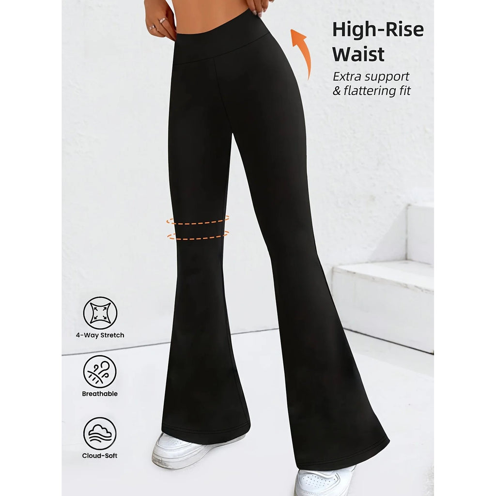 High rise waist detail on black flare leggings showing tummy control and smoothing support
