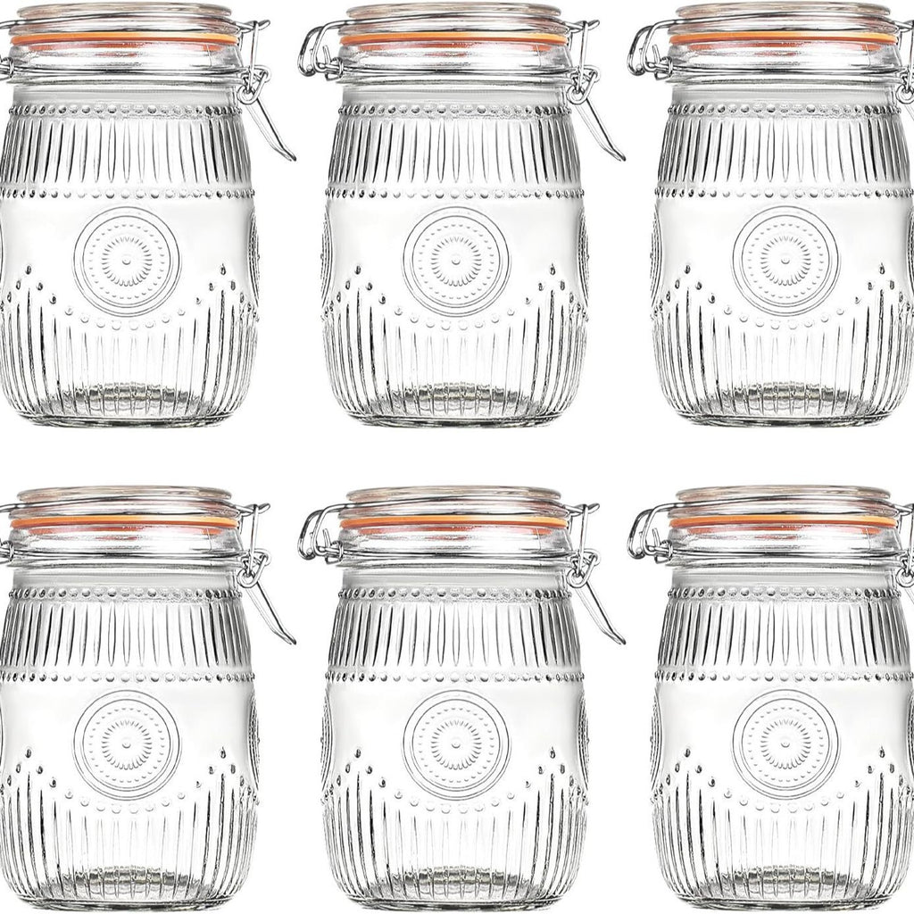 Glass Sealed Storage Jar - Food Grade Airtight Glass Jars with Lids, Illustrated Pattern, 250ml 500ml 1000ml, Durable Eco-Friendly Kitchen Storage Containers