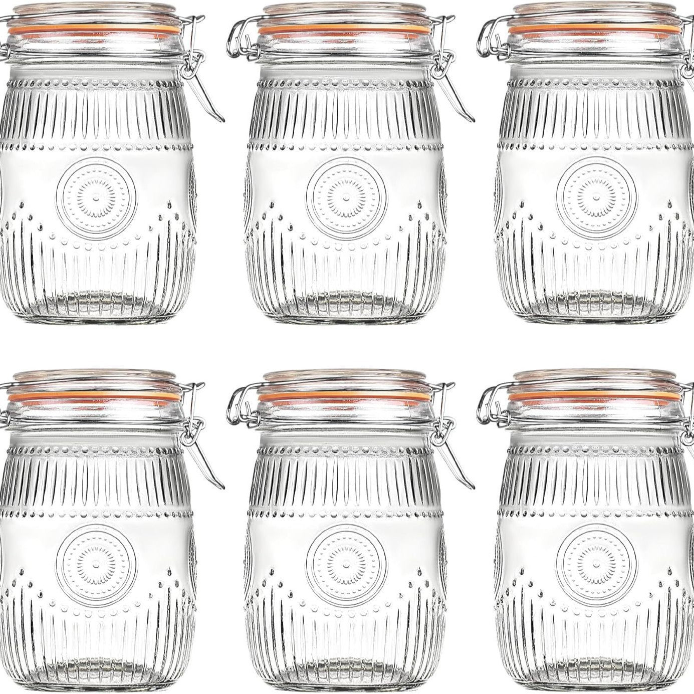 Glass Sealed Storage Jar - Food Grade Airtight Glass Jars with Lids, Illustrated Pattern, 250ml 500ml 1000ml, Durable Eco-Friendly Kitchen Storage Containers