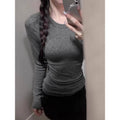 Women’s Slim Fit Long Sleeve T-Shirt - Soft Viscose Spandex Round Neck Basic Top