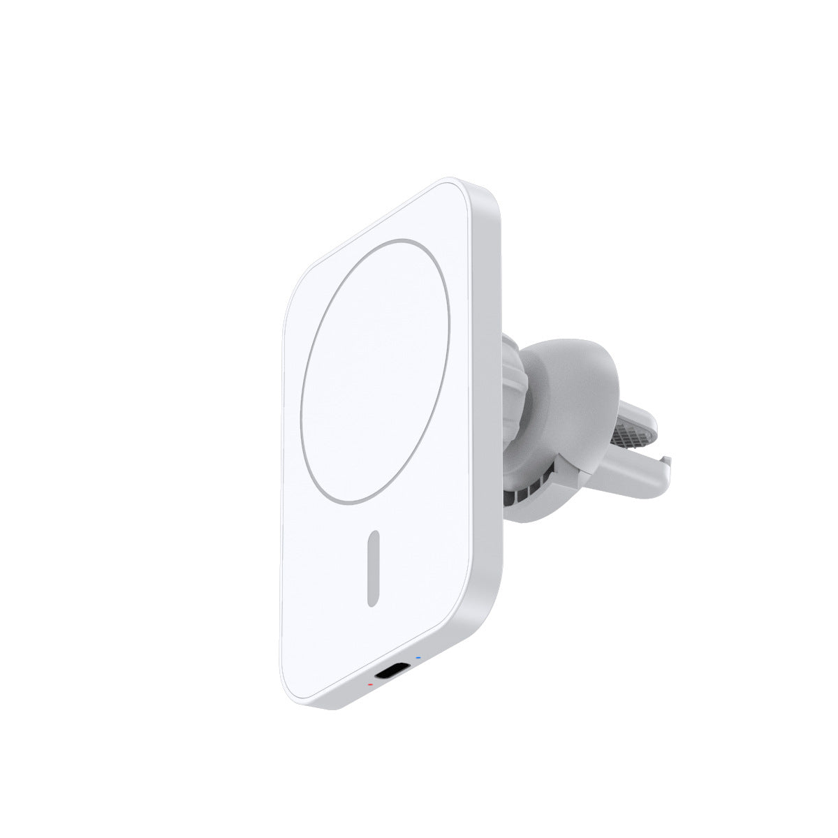 Black 15W magnetic wireless car charger with strong N52 magnets, 360° rotatable arm, ideal for iPhone 14 series and MagSafe cases.