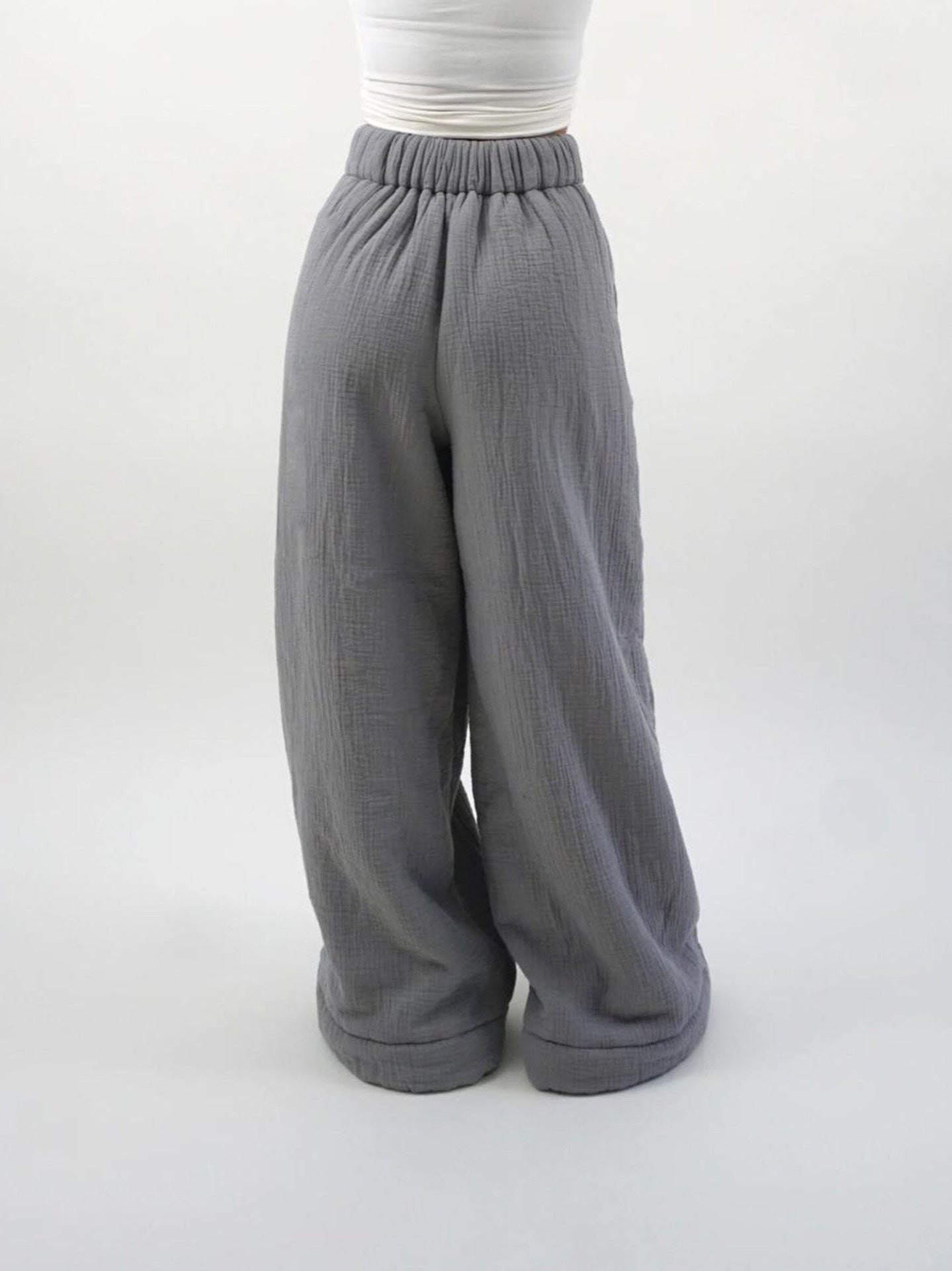 Women’s Wide Leg Linen Pants – Loose Fit Elastic Waist Trousers