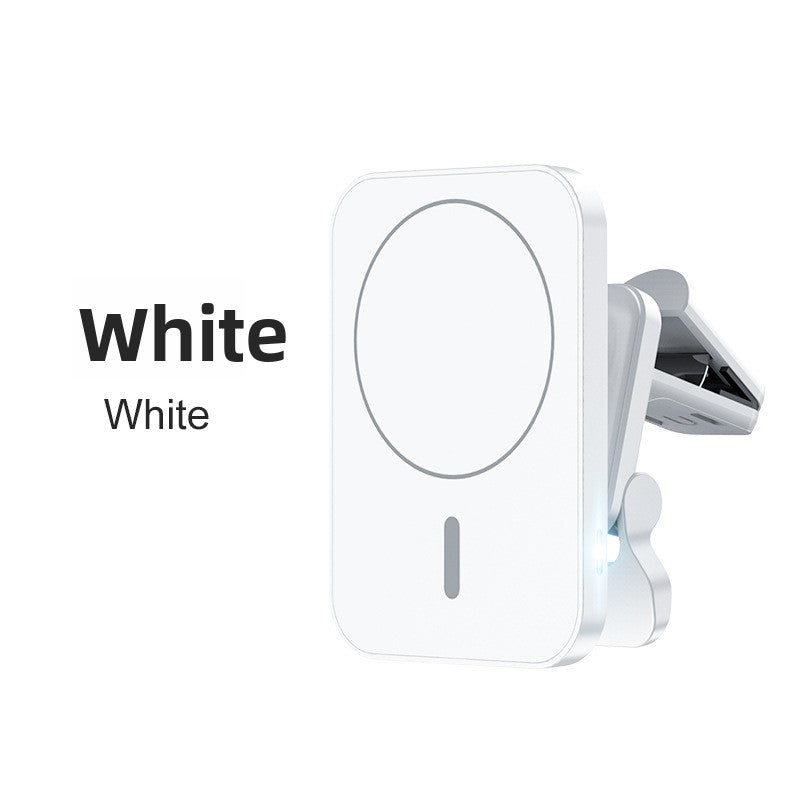 MagSafe compatible 15W car magnetic wireless charger side view, highlighting durable build, USB-C connectivity, and color options in black/white.