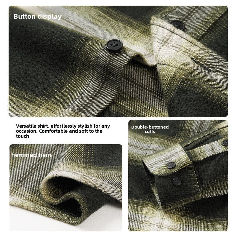 Plaid flannel shirt button and cuff detail