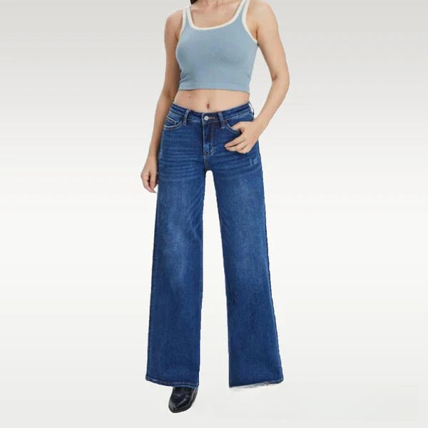 Women’s Flare Jeans – Loose Mid-Rise Stretch Denim | Vintage Wash