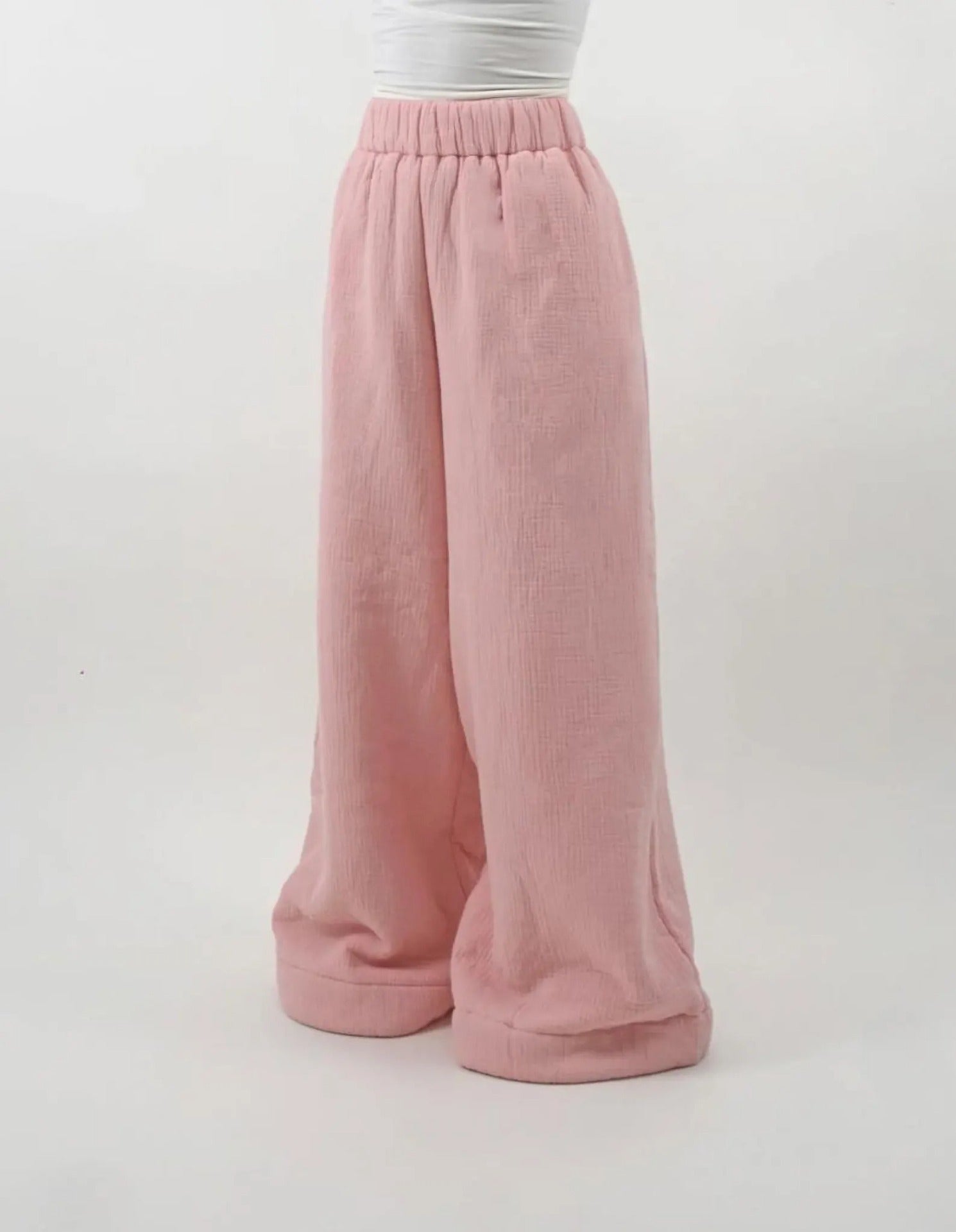 Women’s Wide Leg Linen Pants – Loose Fit Elastic Waist Trousers
