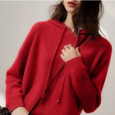 Ribbed Knit Cashmere Blend Hooded Sweater