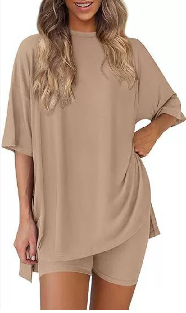 Women’s 2-Piece Modal Tencel Loungewear Set – Casual Short Sleeve Top & Shorts Matching Outfit S-XXL