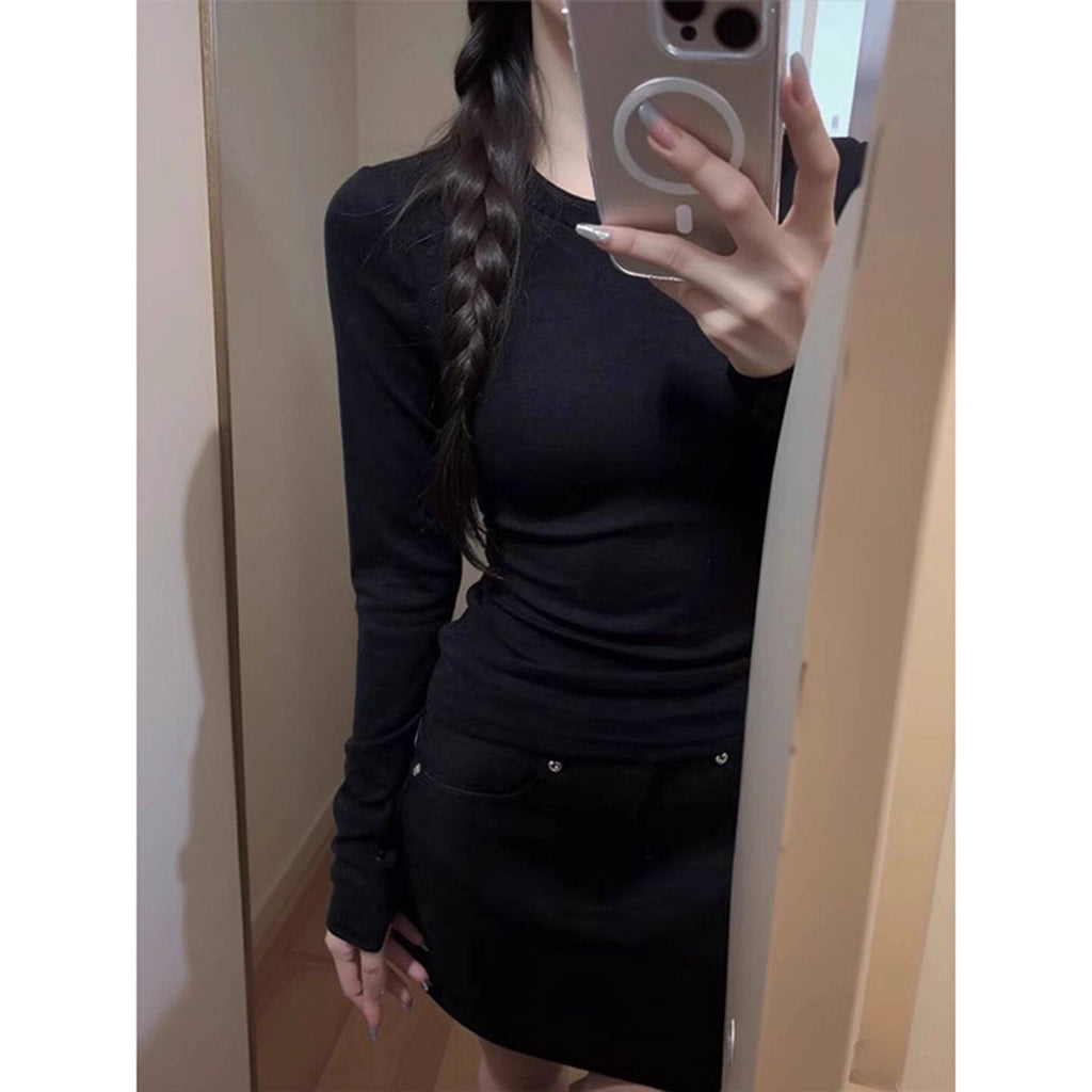 Women’s Slim Fit Long Sleeve T-Shirt - Soft Viscose Spandex Round Neck Basic Top