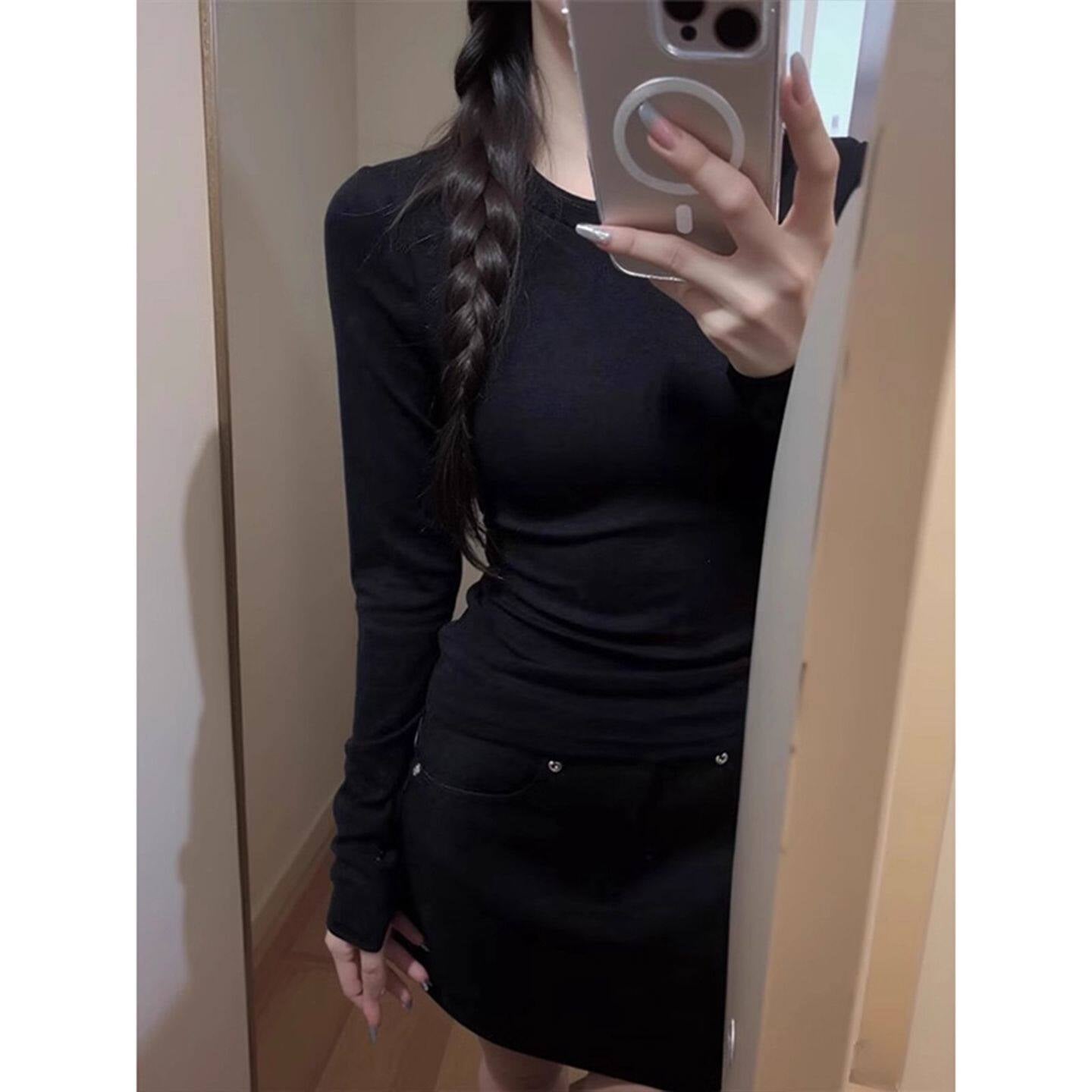 Women’s Slim Fit Long Sleeve T-Shirt - Soft Viscose Spandex Round Neck Basic Top