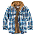 Men's plaid hooded jacket in blue and white, hood detail