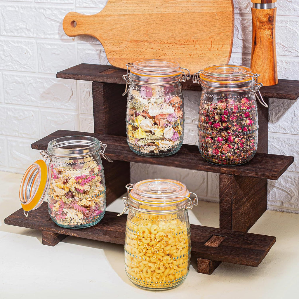 Glass Sealed Storage Jar - Food Grade Airtight Glass Jars with Lids, Illustrated Pattern, 250ml 500ml 1000ml, Durable Eco-Friendly Kitchen Storage Containers