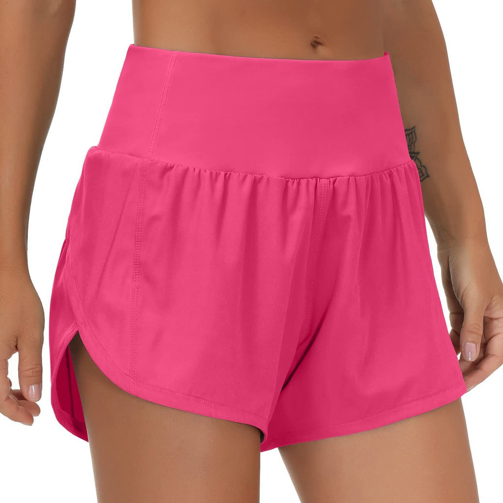 Women’s high-waisted quick-dry running shorts back view, Pink