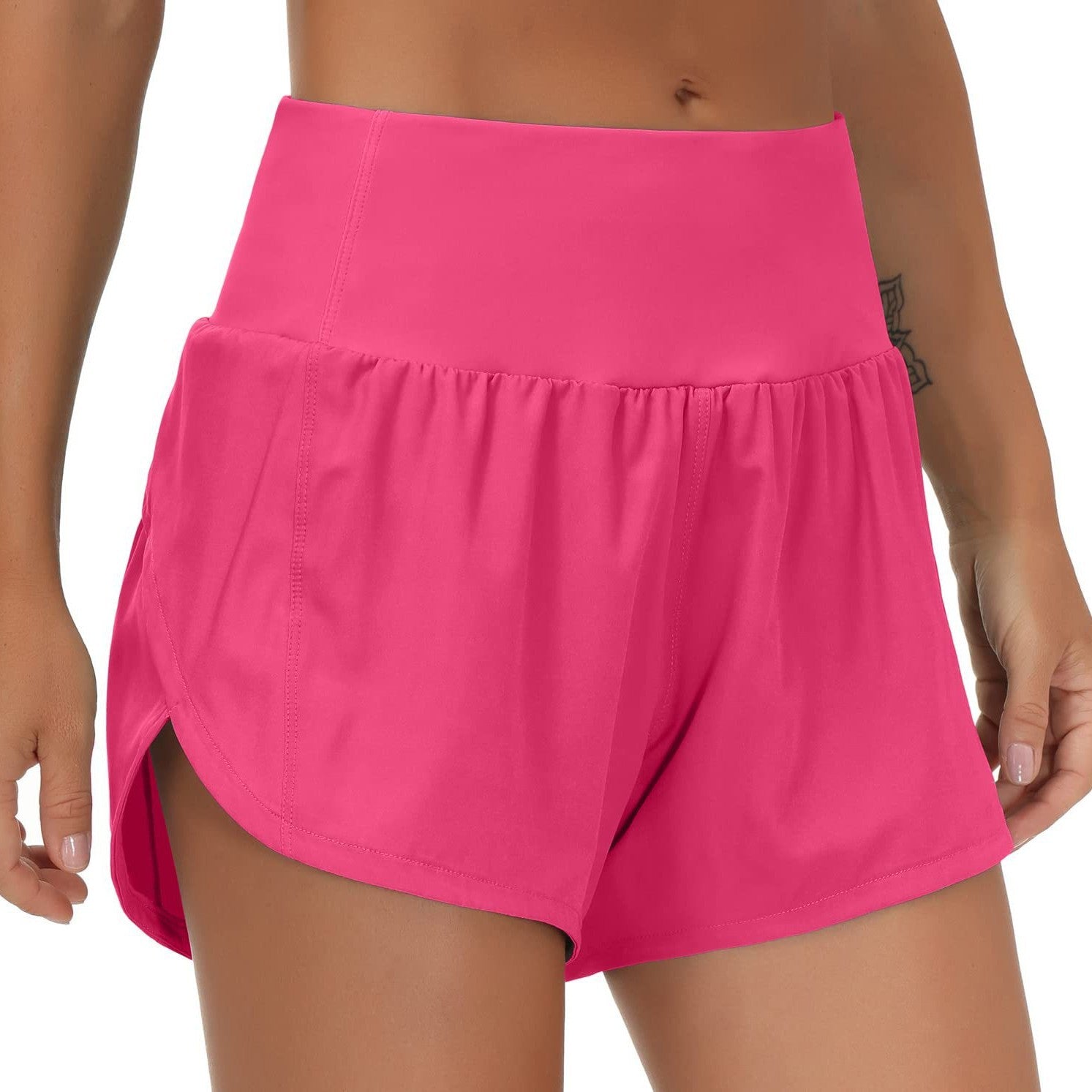 Women’s high-waisted quick-dry running shorts back view, Pink